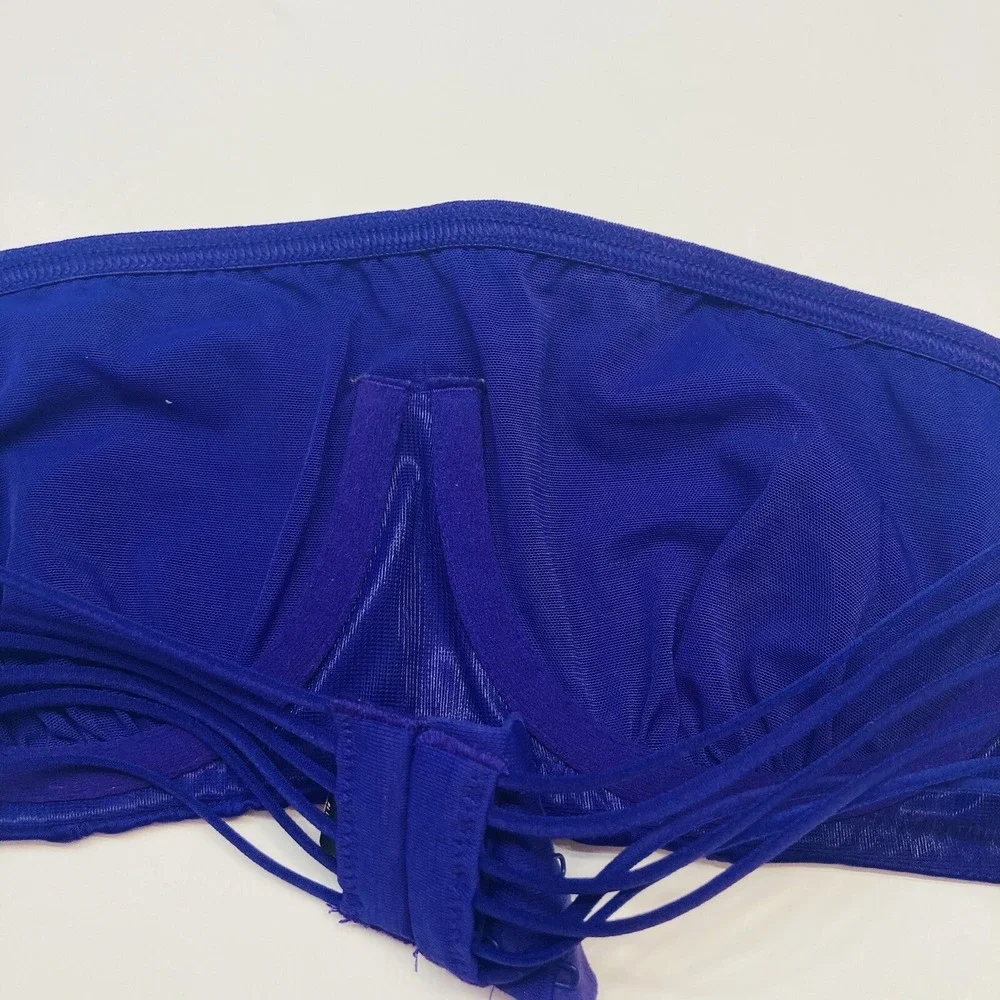 Victoria's Secret Bandeau Strapless Unlined Bra Women 34C Blue Strappy Cage Back